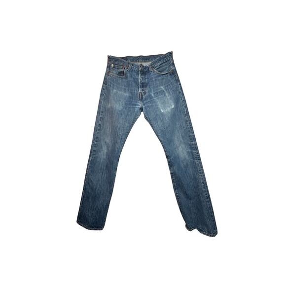 Levi’s 501 Jeans Men’s 31x32 Medium Wash Distressed Button Fly 100% Cotton - Picture 1 of 7